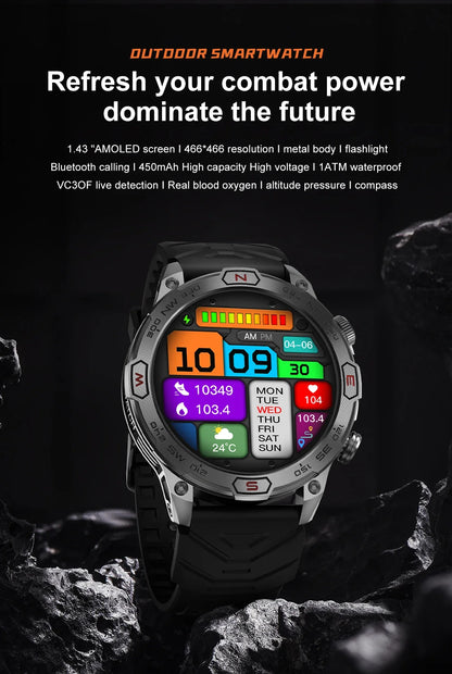 2024 New Outdoor Military GPS Smart Watch Men A466*466 HD AMOLED Screen Heart Rate Bluetooth Call IP68 Waterproof Smartwatches