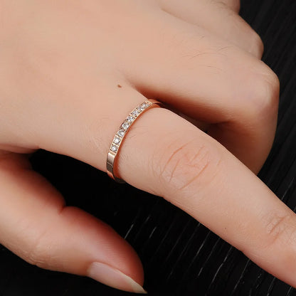 JeeMango New Arrival Rose Gold Color Simple Rings Jewelry Inlaid Cubic Zirconia For Women Stainless Steel Wedding Ring JR19171