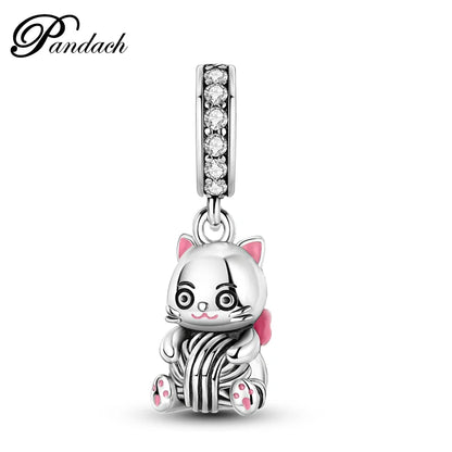 925 Sterling Silver Lovely Cat Dog Fire Dragon Dinosaur Animal Charms Beads Fit Pandach Original Bracelets Fine DIY Jewelry Gift