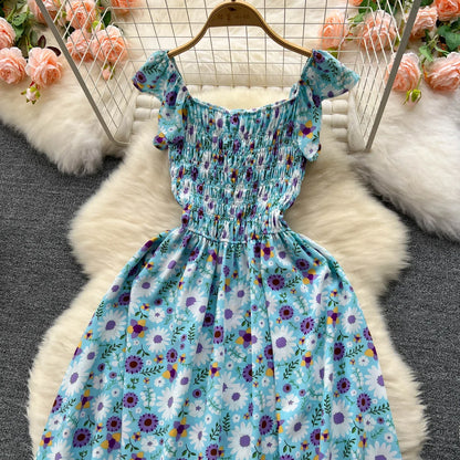 2024 Printing New Summer For Women Dress Pleated Sleeveless Party Long Dress Korean Floral Streetwear Outfits Vacation Vestidos