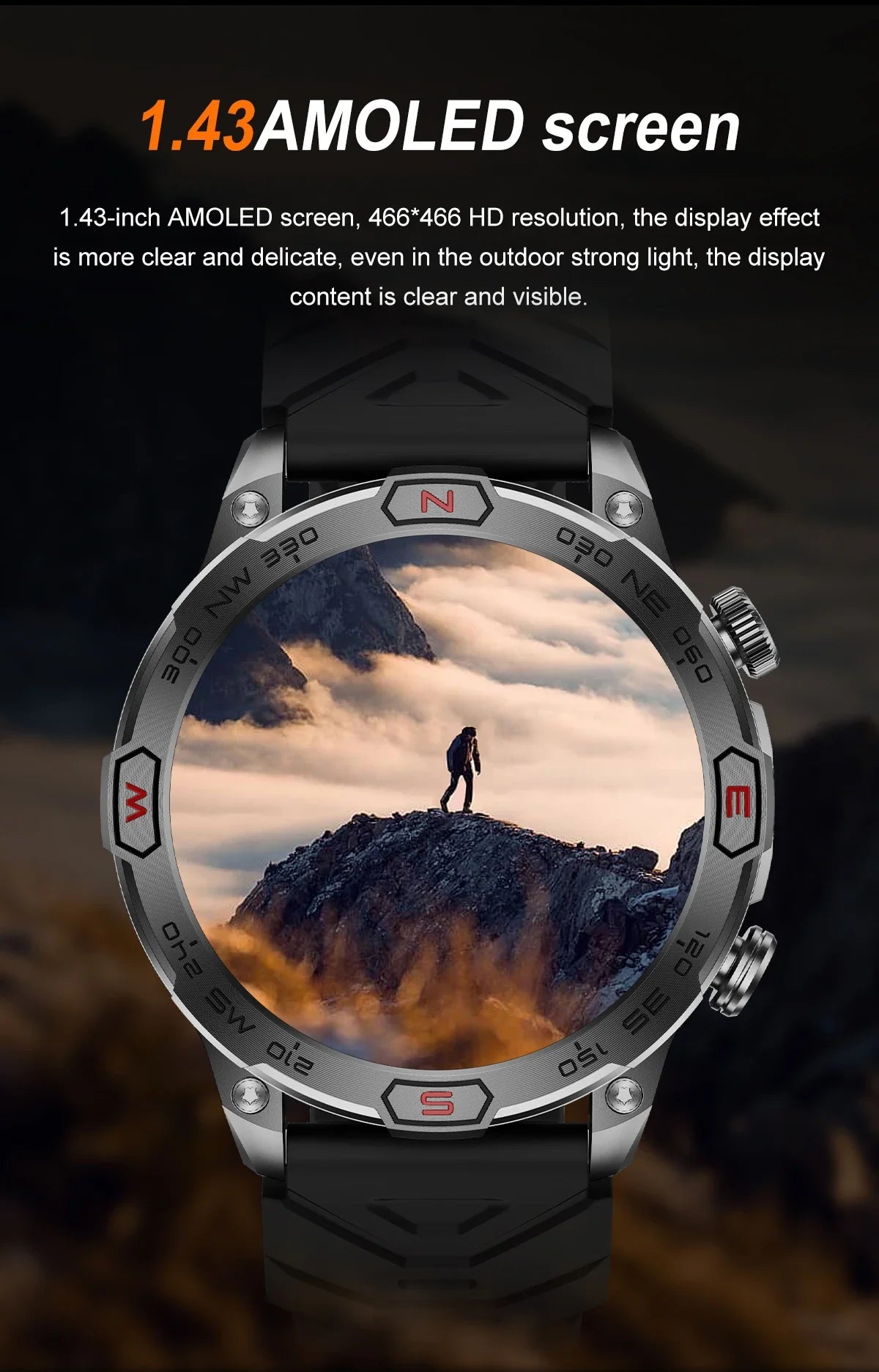 2024 New Outdoor Military GPS Smart Watch Men A466*466 HD AMOLED Screen Heart Rate Bluetooth Call IP68 Waterproof Smartwatches