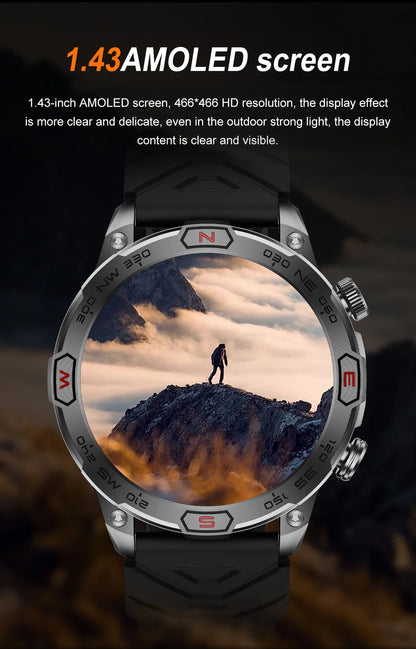 2024 New Outdoor Military GPS Smart Watch Men A466*466 HD AMOLED Screen Heart Rate Bluetooth Call IP68 Waterproof Smartwatches