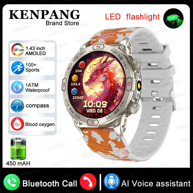 2024 For Xiaomi Outdoor Military Flashlight GPS Smart Watch Man AMOLED HD Screen Heart Rate BT Call 5ATM Waterproof Smartwatches