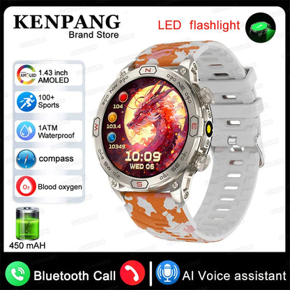 2024 For Xiaomi Outdoor Military Flashlight GPS Smart Watch Man AMOLED HD Screen Heart Rate BT Call 5ATM Waterproof Smartwatches