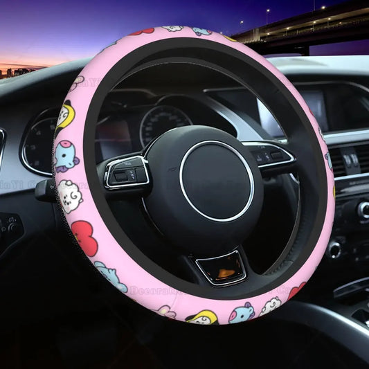 Kawaii Anime Car Steering Wheel Cover Kpop Cute Elastic Cartoon Steering Wheel Cover Suitable Car Accessories Fit Most Vehicles