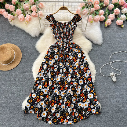 2024 Printing New Summer For Women Dress Pleated Sleeveless Party Long Dress Korean Floral Streetwear Outfits Vacation Vestidos