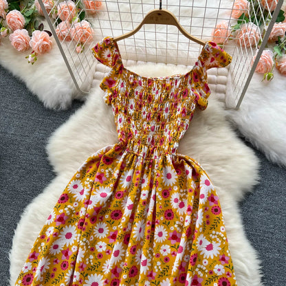 2024 Printing New Summer For Women Dress Pleated Sleeveless Party Long Dress Korean Floral Streetwear Outfits Vacation Vestidos