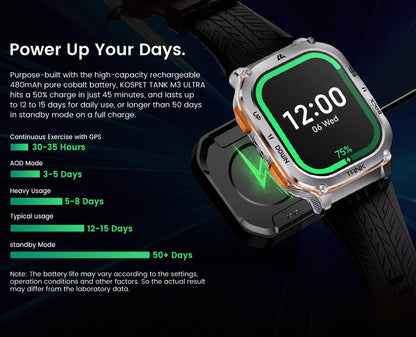 KOSPET TANK M3 Ultra GPS Smart Watch For Men Compass Altimeter Barometric 480mAh Military Digital AMOLED Bluetooth Call Watches