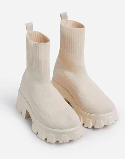 Women Boots Elastic Platform Boots Breathable Spring Summer Heels Botas Mujer Slip On Ankle Boots Elegant Woman Heeled Shoes