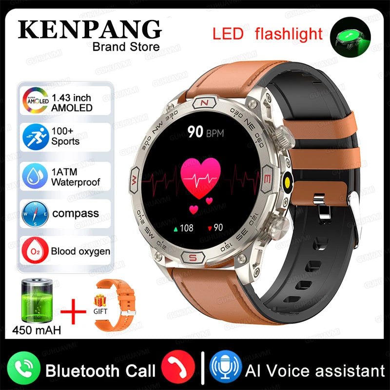 2024 For Xiaomi Outdoor Military Flashlight GPS Smart Watch Man AMOLED HD Screen Heart Rate BT Call 5ATM Waterproof Smartwatches