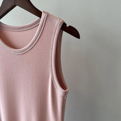 Vestidos De Mujer Slim Vest Pink Sleeveless Knitted Dress New Maxi Dresses for Women Robe Femme Tank Black