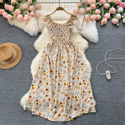 2024 Printing New Summer For Women Dress Pleated Sleeveless Party Long Dress Korean Floral Streetwear Outfits Vacation Vestidos