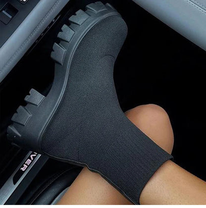 Women Boots Elastic Platform Boots Breathable Spring Summer Heels Botas Mujer Slip On Ankle Boots Elegant Woman Heeled Shoes