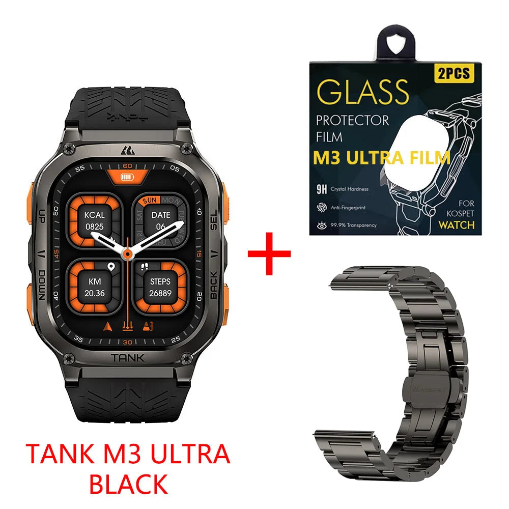 KOSPET TANK M3 Ultra GPS Smart Watch For Men Compass Altimeter Barometric 480mAh Military Digital AMOLED Bluetooth Call Watches