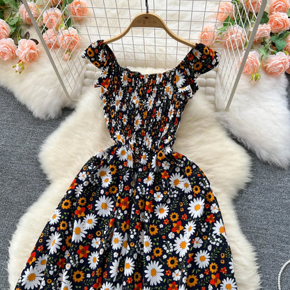 2024 Printing New Summer For Women Dress Pleated Sleeveless Party Long Dress Korean Floral Streetwear Outfits Vacation Vestidos