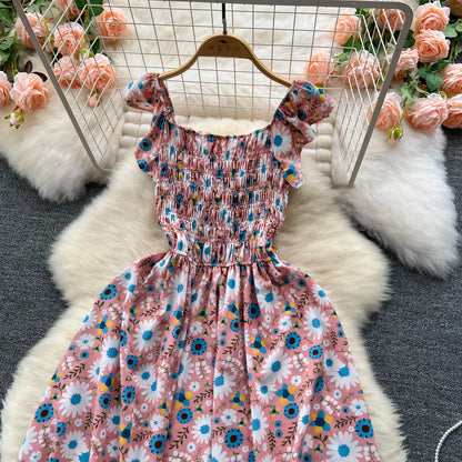 2024 Printing New Summer For Women Dress Pleated Sleeveless Party Long Dress Korean Floral Streetwear Outfits Vacation Vestidos