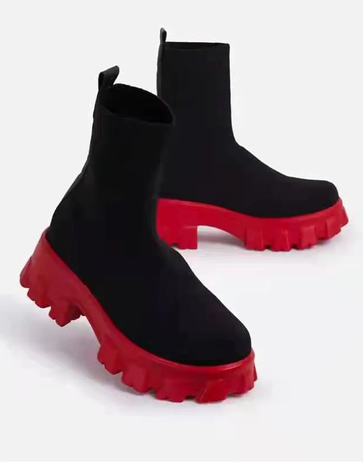 Women Boots Elastic Platform Boots Breathable Spring Summer Heels Botas Mujer Slip On Ankle Boots Elegant Woman Heeled Shoes