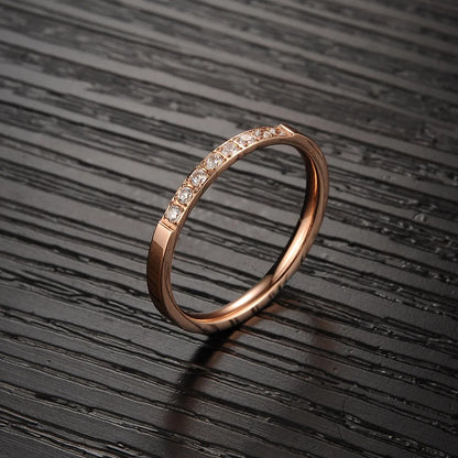 JeeMango New Arrival Rose Gold Color Simple Rings Jewelry Inlaid Cubic Zirconia For Women Stainless Steel Wedding Ring JR19171