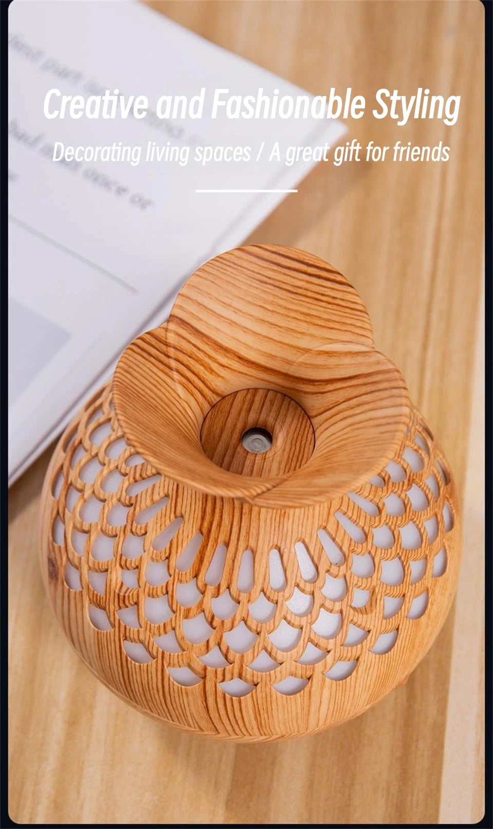 300ml Vase Air Humidifier USB Ultrasonic Cool Water Aroma Diffuser with LED Light For Home Room Silent Aromatherapy Humificador