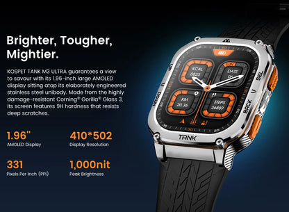 KOSPET TANK M3 Ultra GPS Smart Watch For Men Compass Altimeter Barometric 480mAh Military Digital AMOLED Bluetooth Call Watches