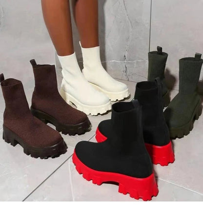 Women Boots Elastic Platform Boots Breathable Spring Summer Heels Botas Mujer Slip On Ankle Boots Elegant Woman Heeled Shoes
