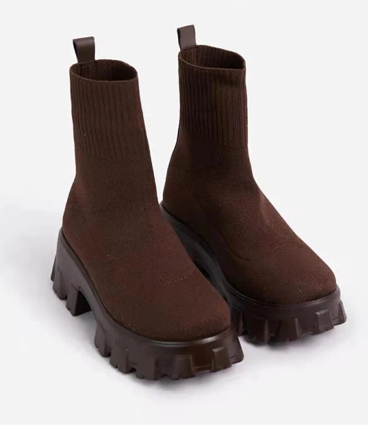 Women Boots Elastic Platform Boots Breathable Spring Summer Heels Botas Mujer Slip On Ankle Boots Elegant Woman Heeled Shoes