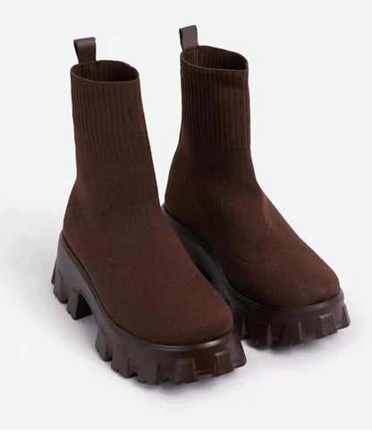 Women Boots Elastic Platform Boots Breathable Spring Summer Heels Botas Mujer Slip On Ankle Boots Elegant Woman Heeled Shoes