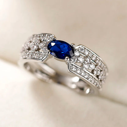 Huitan Vintage Blue Cubic Zirconia Rings for Women Sparkling Wedding Bands Accessories Lady's Rings Anniversary Party Jewelry