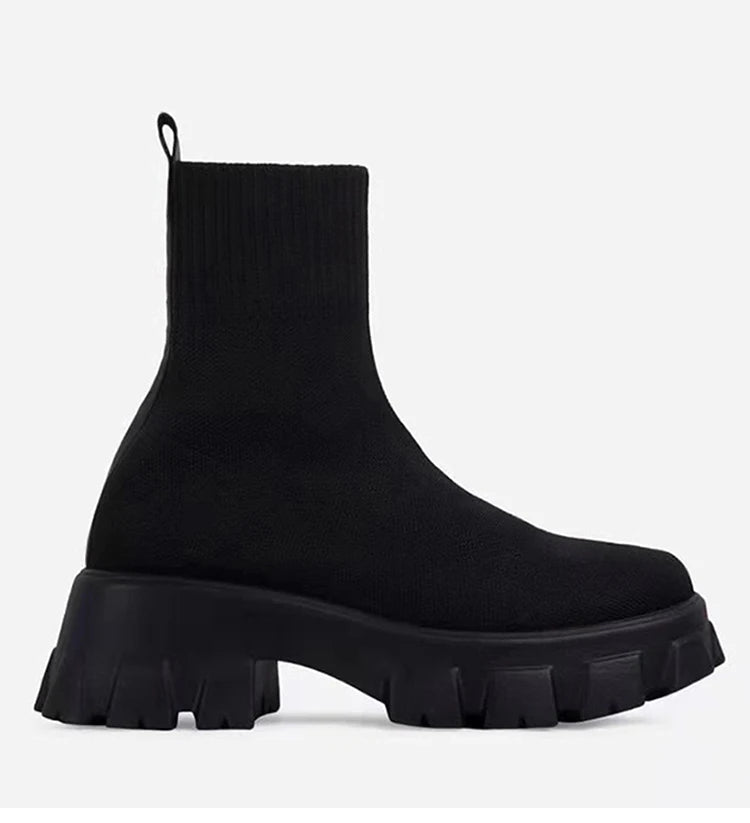 Women Boots Elastic Platform Boots Breathable Spring Summer Heels Botas Mujer Slip On Ankle Boots Elegant Woman Heeled Shoes