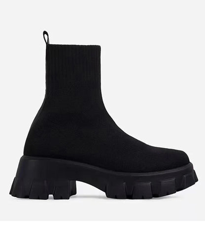 Women Boots Elastic Platform Boots Breathable Spring Summer Heels Botas Mujer Slip On Ankle Boots Elegant Woman Heeled Shoes