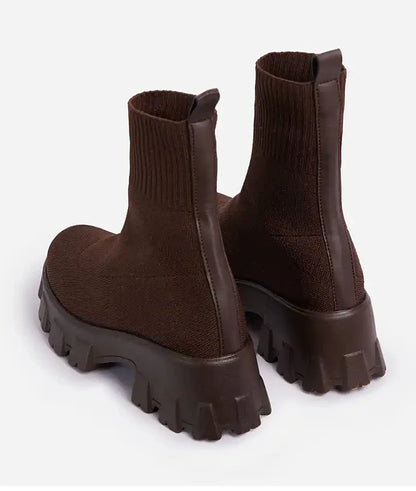 Women Boots Elastic Platform Boots Breathable Spring Summer Heels Botas Mujer Slip On Ankle Boots Elegant Woman Heeled Shoes