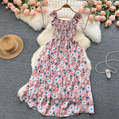 2024 Printing New Summer For Women Dress Pleated Sleeveless Party Long Dress Korean Floral Streetwear Outfits Vacation Vestidos