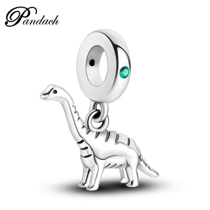 925 Sterling Silver Lovely Cat Dog Fire Dragon Dinosaur Animal Charms Beads Fit Pandach Original Bracelets Fine DIY Jewelry Gift