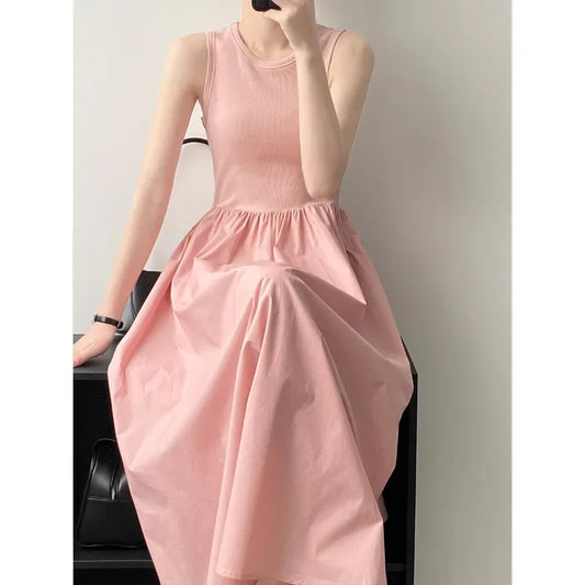 Vestidos De Mujer Slim Vest Pink Sleeveless Knitted Dress New Maxi Dresses for Women Robe Femme Tank Black