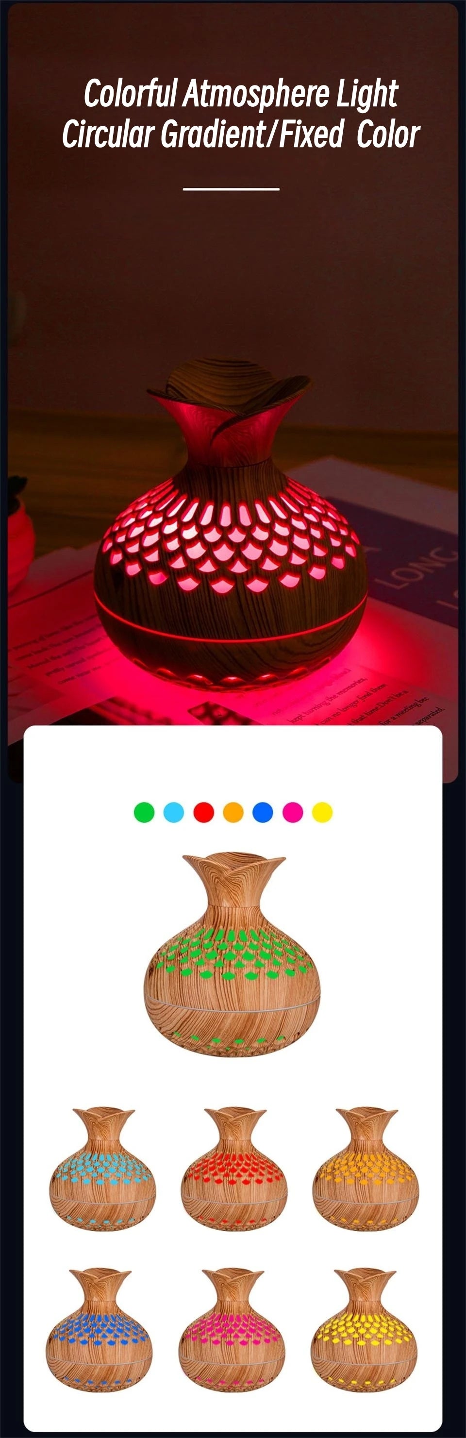 300ml Vase Air Humidifier USB Ultrasonic Cool Water Aroma Diffuser with LED Light For Home Room Silent Aromatherapy Humificador