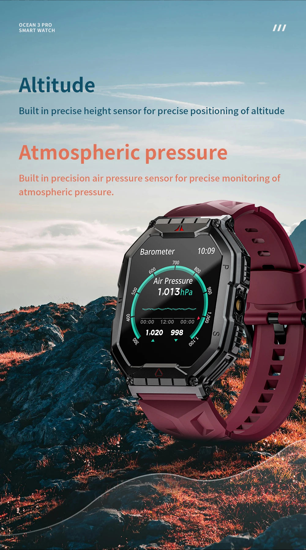 LOKMAT Ocean 3 Pro Sport Smart Watch Rugged Fitness Waterproof Smartwatches Heart Rate Monitor Full Touch Screen Watch