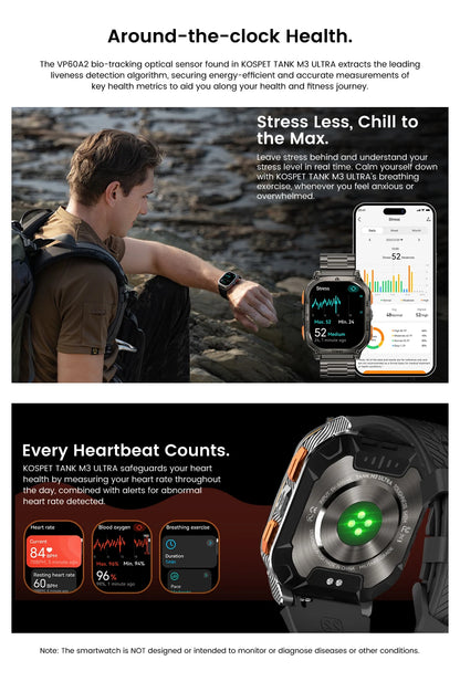 KOSPET TANK M3 Ultra GPS Smart Watch For Men Compass Altimeter Barometric 480mAh Military Digital AMOLED Bluetooth Call Watches