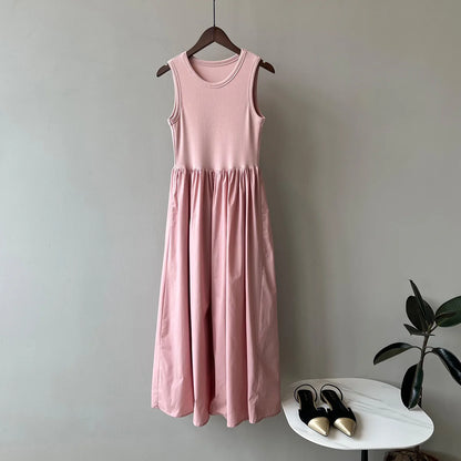 Vestidos De Mujer Slim Vest Pink Sleeveless Knitted Dress New Maxi Dresses for Women Robe Femme Tank Black
