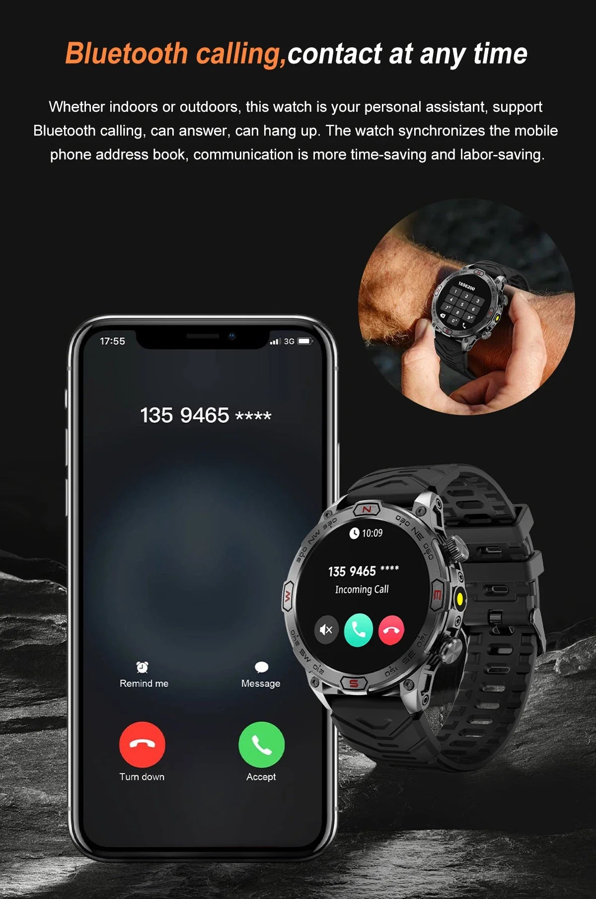 2024 New Outdoor Military GPS Smart Watch Men A466*466 HD AMOLED Screen Heart Rate Bluetooth Call IP68 Waterproof Smartwatches