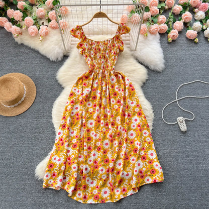 2024 Printing New Summer For Women Dress Pleated Sleeveless Party Long Dress Korean Floral Streetwear Outfits Vacation Vestidos