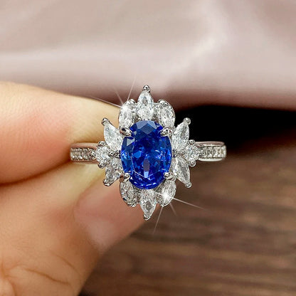Huitan Vintage Blue Cubic Zirconia Rings for Women Sparkling Wedding Bands Accessories Lady's Rings Anniversary Party Jewelry