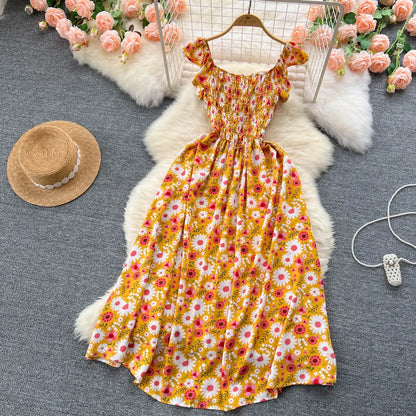2024 Printing New Summer For Women Dress Pleated Sleeveless Party Long Dress Korean Floral Streetwear Outfits Vacation Vestidos