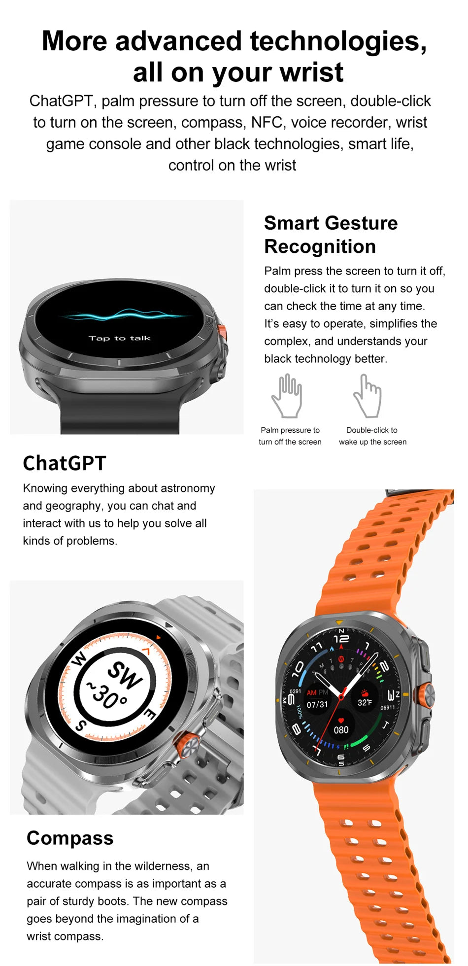 2025 New Smart Watch 7 Ultra 32GB Big Memory Smart Watch Men HD Bluetooth Calk MP3/MP4 Player IP68 Waterproof Smartwatches Women