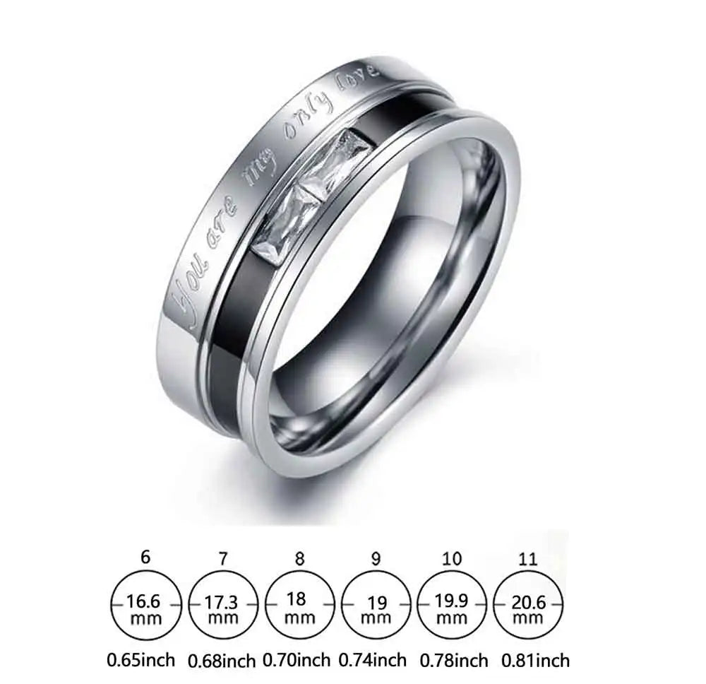 Fashion Couple Ring Charm Stainless Steel Couple Rings Zircon Men Women Wedding Rings Set Male Jewelry gift