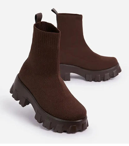 Women Boots Elastic Platform Boots Breathable Spring Summer Heels Botas Mujer Slip On Ankle Boots Elegant Woman Heeled Shoes