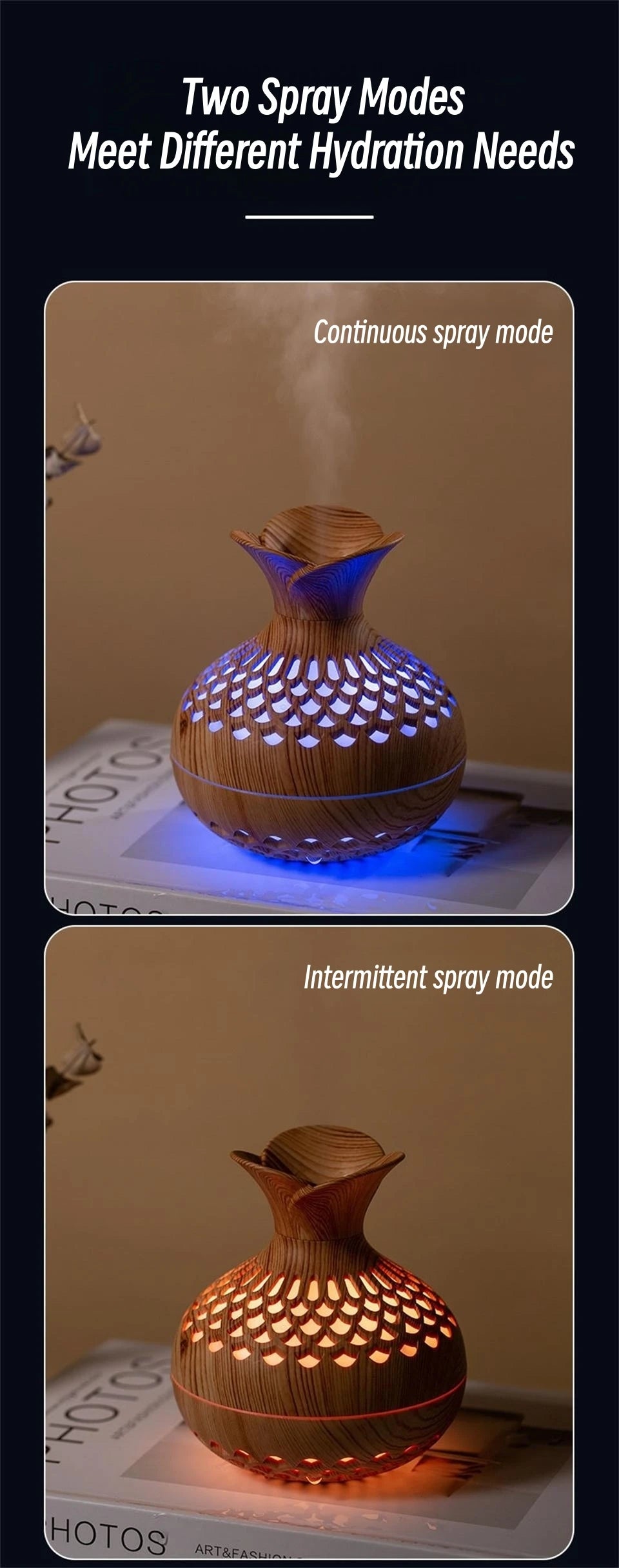 300ml Vase Air Humidifier USB Ultrasonic Cool Water Aroma Diffuser with LED Light For Home Room Silent Aromatherapy Humificador