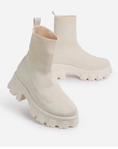 Women Boots Elastic Platform Boots Breathable Spring Summer Heels Botas Mujer Slip On Ankle Boots Elegant Woman Heeled Shoes