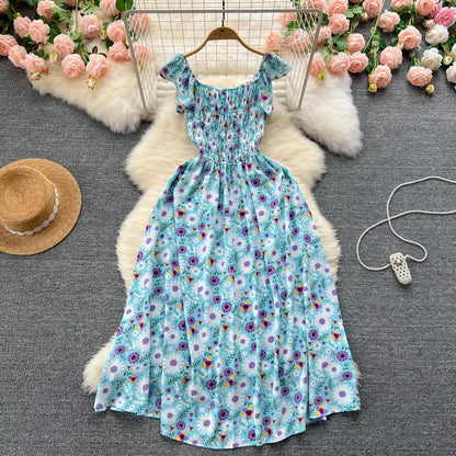 2024 Printing New Summer For Women Dress Pleated Sleeveless Party Long Dress Korean Floral Streetwear Outfits Vacation Vestidos