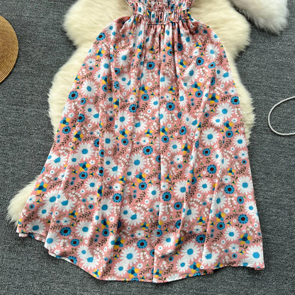 2024 Printing New Summer For Women Dress Pleated Sleeveless Party Long Dress Korean Floral Streetwear Outfits Vacation Vestidos