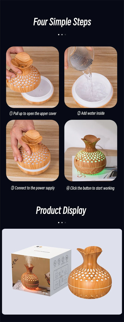 300ml Vase Air Humidifier USB Ultrasonic Cool Water Aroma Diffuser with LED Light For Home Room Silent Aromatherapy Humificador